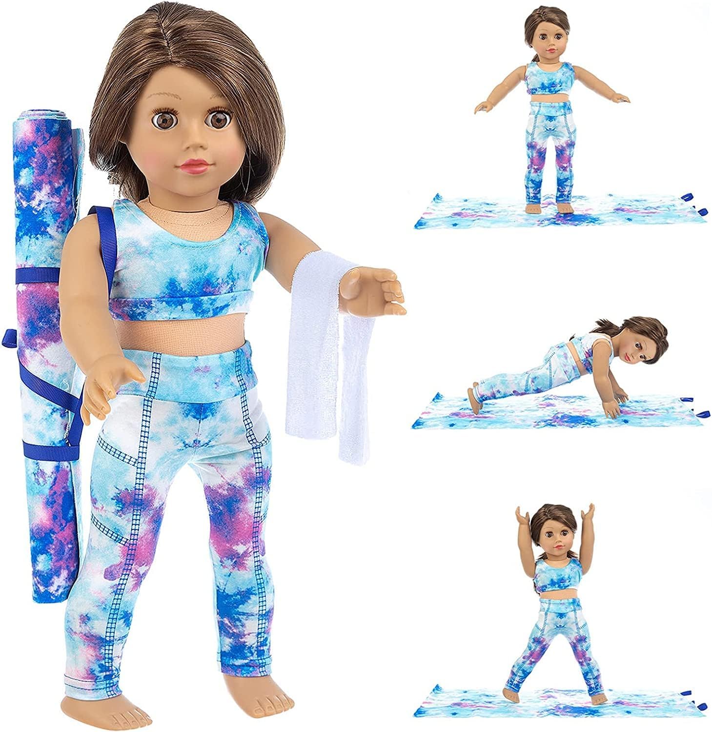 Ecore Fun 3-Pack 18 Inch Doll Clothes - Sports & Gymnastics Outfit Sets Includes Vest Suit, Yoga Mat and Towel