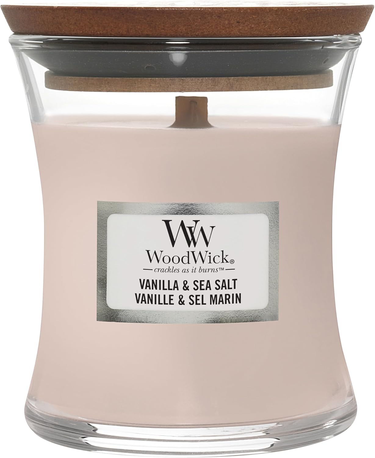 WoodWick Scented Candle with Crackling Wick | Vanilla & Sea Salt Mini Hourglass Candle | Up to 20 Hours Burn Time | Perfect Gifts for Women
