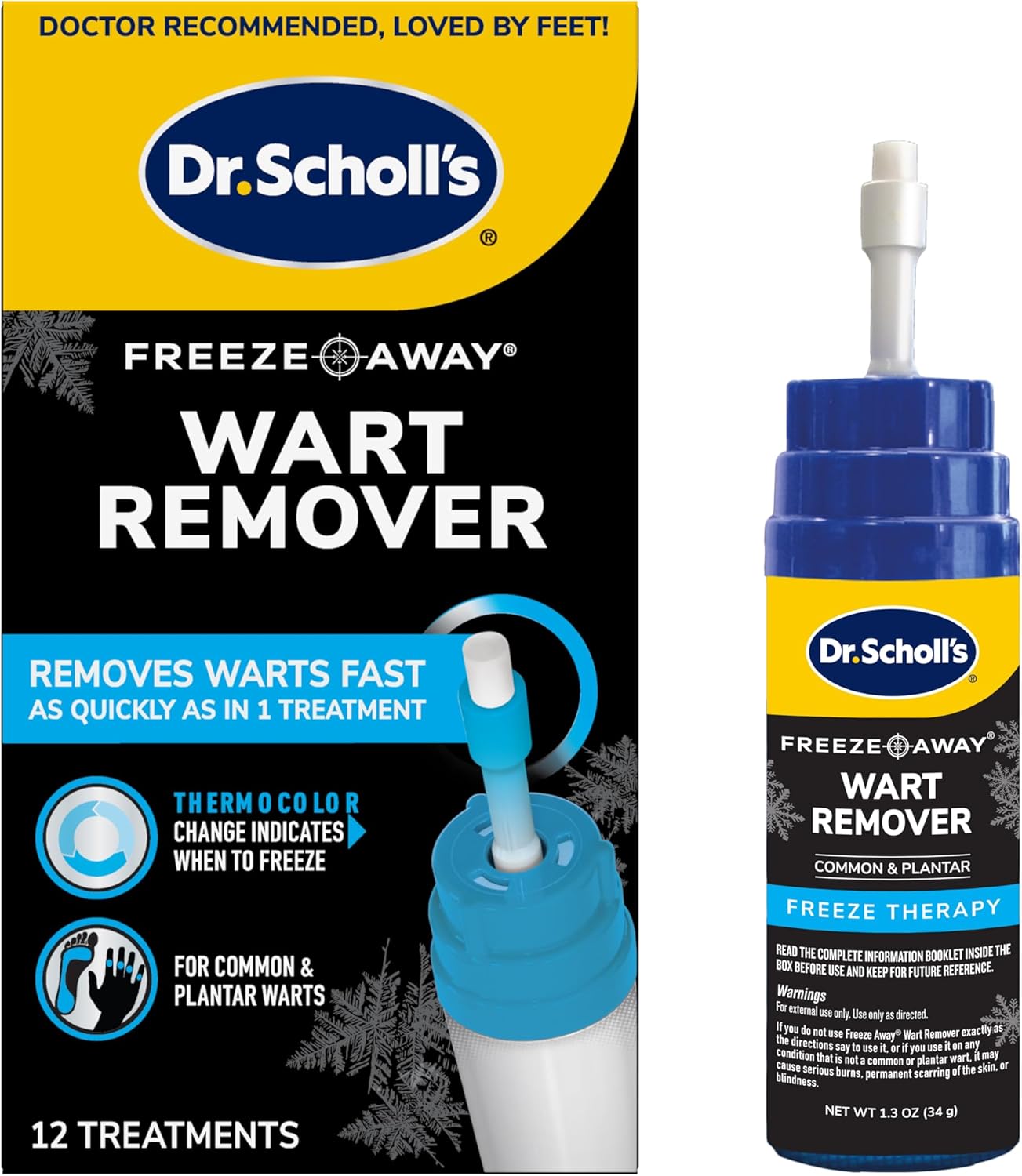 Dr. Scholl's Freeze Away Wart Remover for Hands & Feet, 12 ct – Removes Warts Fast in as Little as 1 Treatment, Fast-Acting Treatment for Common and Plantar Wart Removal, Safe to Use on Kids Ages 4+