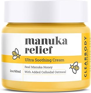 Clearbody Manuka Honey Eczema Cream – Organic Eczema Honey & Collodial Oatmeal Moisturizer for Soothing, Eczema, Dry & Itchy Skin – Face & Body Eczema Lotion - Plant-Based Formula (2oz)