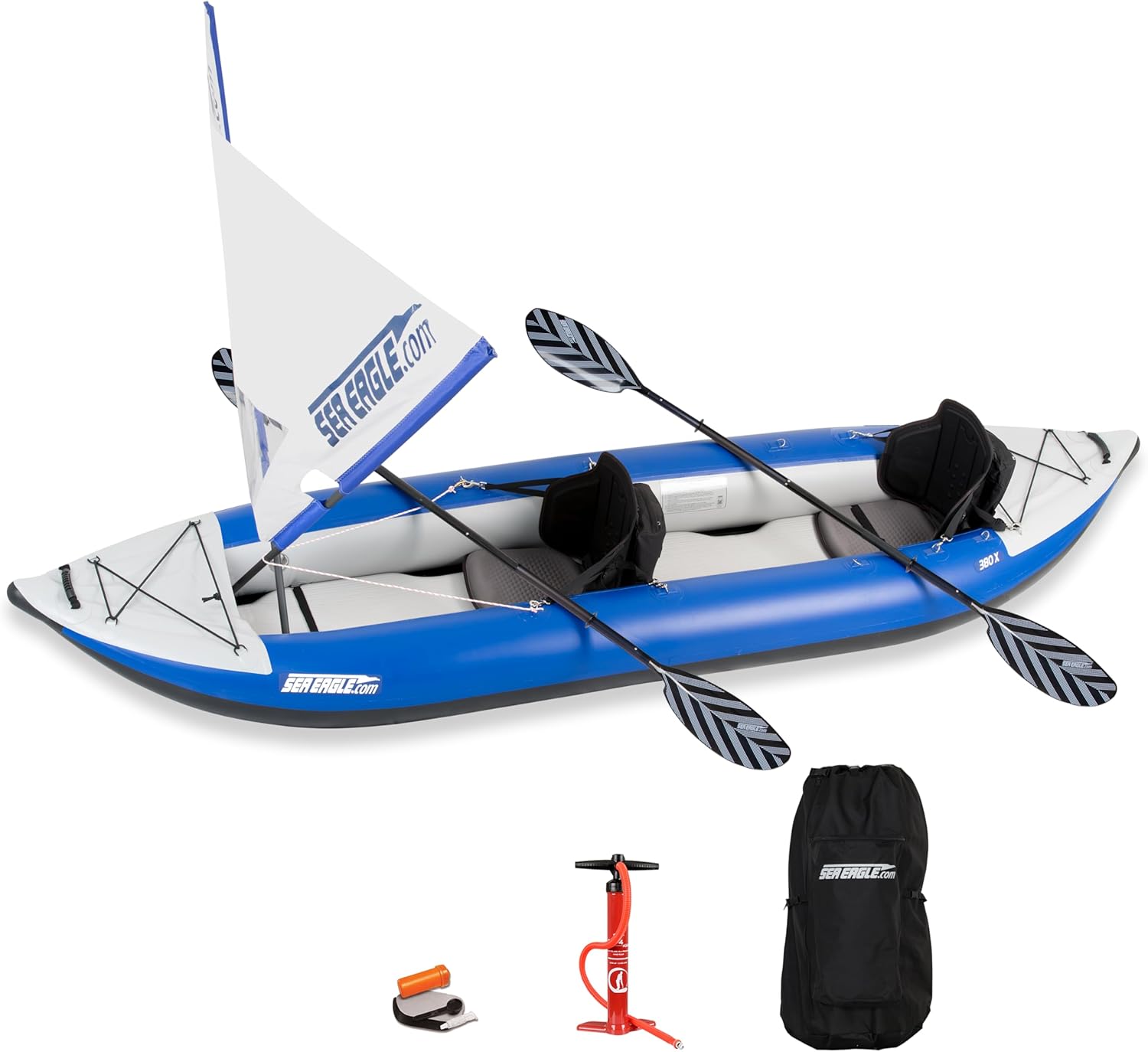 Sea Eagle 380X 12'6" Explorer Inflatable Kayak- Fishing, Touring, Camping, Exploring &White Watering-Self Bailing, Removable Skeg, Drop Stitch Floor
