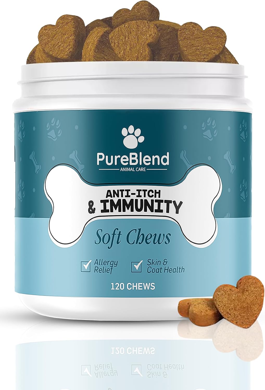 PureBlend Animal Care Anti-Itch & Immunity Dog Treats – Dog itchy skin relief, Supports Allergy Relief, Skin Health & Immune System with Colostrum, Salmon Oil, and Probiotics - 120 Soft Chews