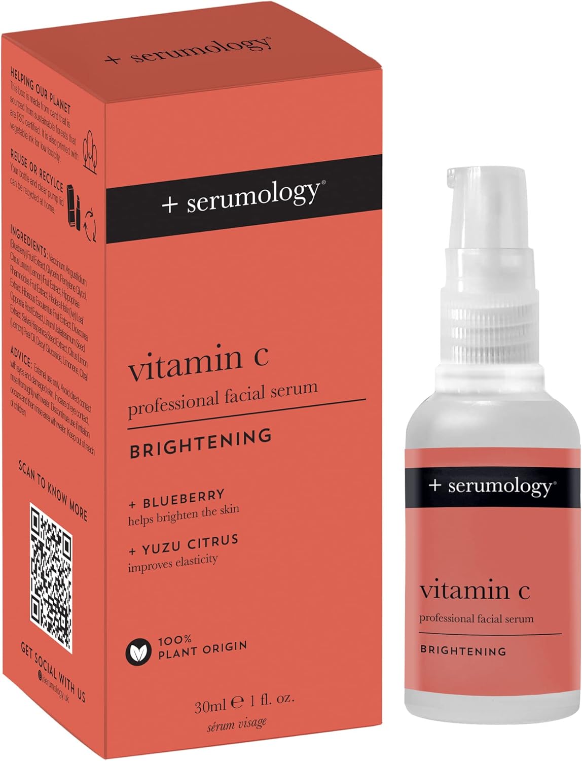 SERUMOLOGY VITAMIN-C Professional Face Serum 30ml, 100% Plant Based Natural Skincare Brightening Serum