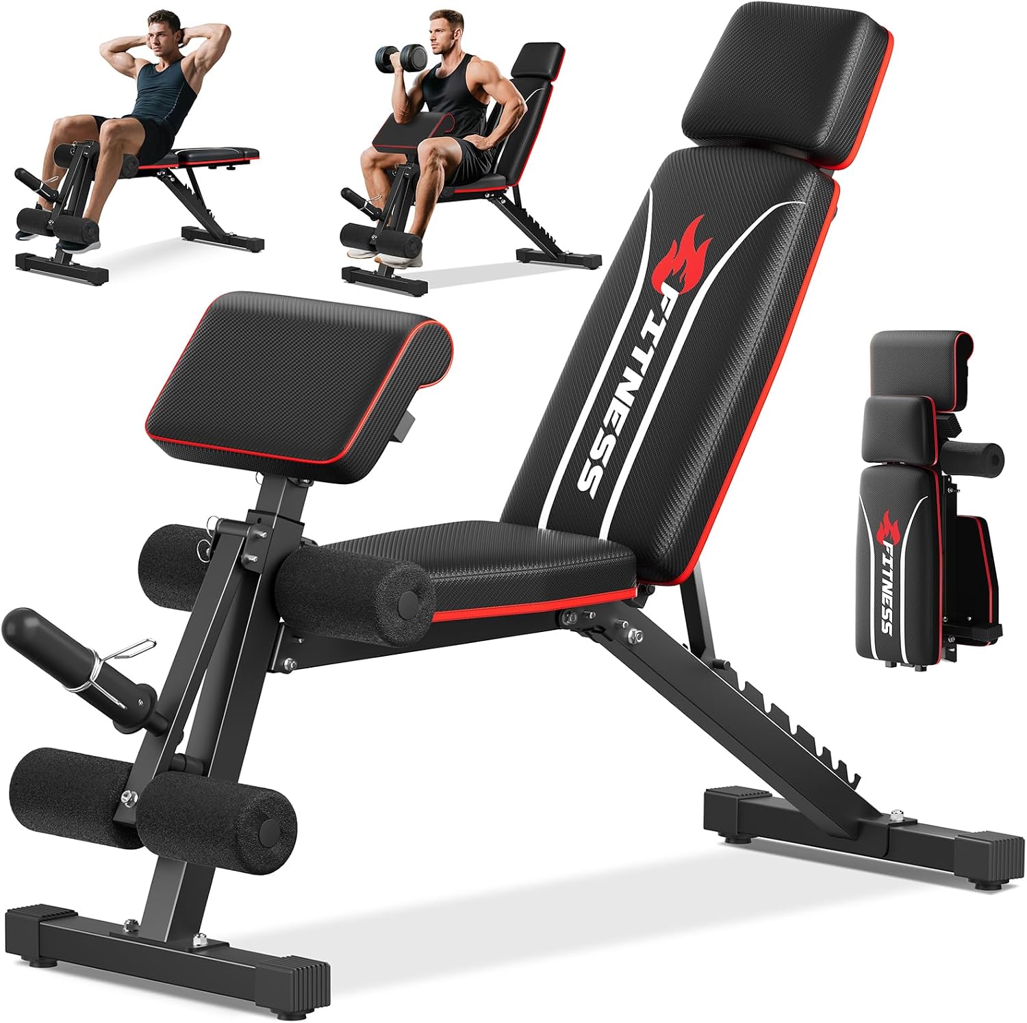 Weight Bench for Home Gym, Adjustable Foldable Fitness Bench Press with Leg Extension, Preacher Pad, Extended Headrest, 900LBs Capacity Incline Decline Workout Bench