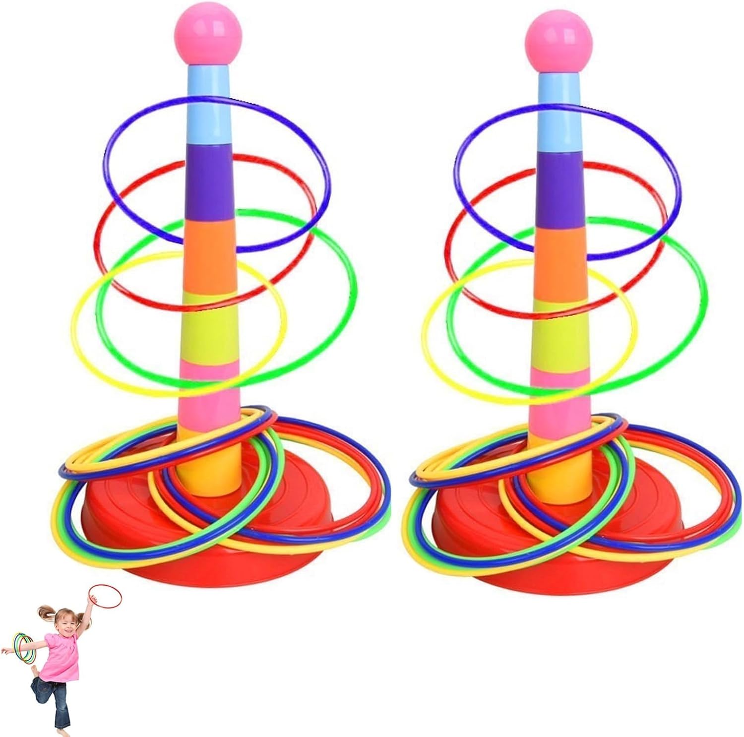 2 Sets Cone Ring Toss Game and 36 Rings - Outdoor Kids Sports Day and Garden Games