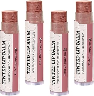 Tinted Lip Balm by Earth’s Daughter – 4 Pack of Pink Champagne Color – Beeswax, Coconut Oil, Cocoa Butter, Vitamin E – Moisturize and Beautify – Paraben Free