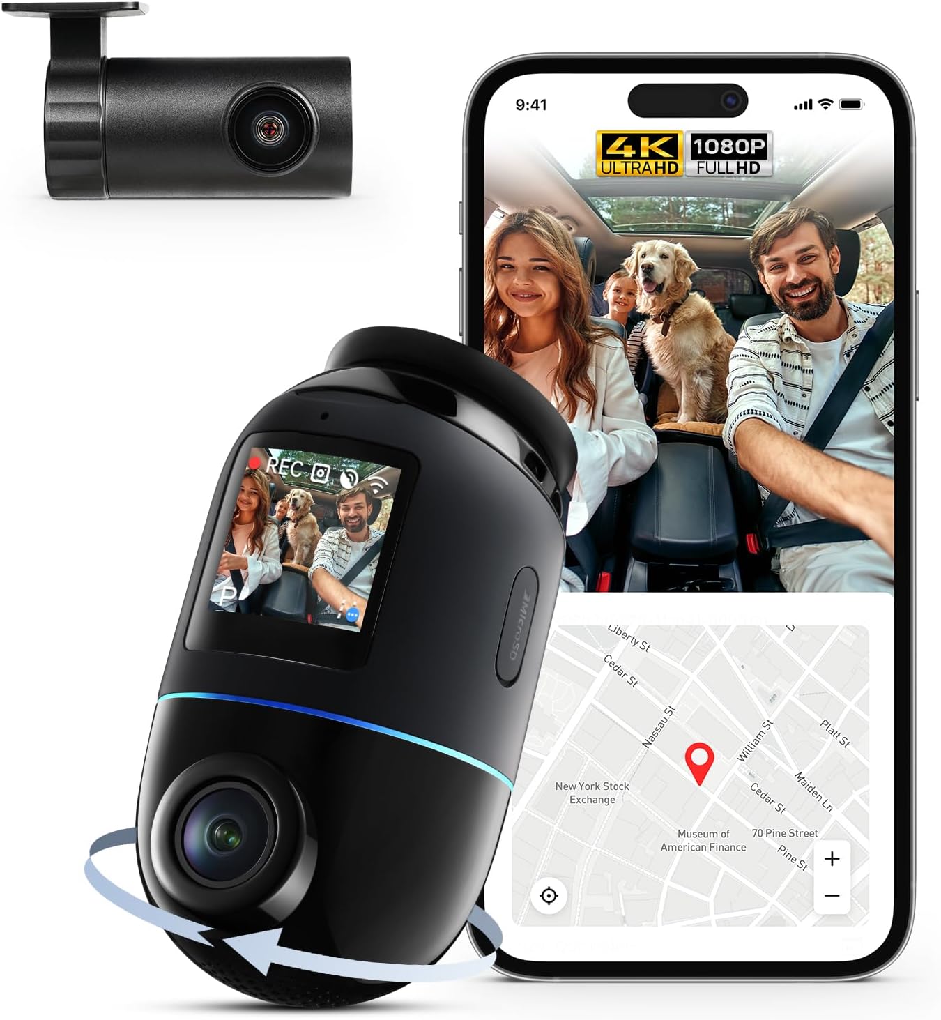 70mai Dash Cam 4K Omni, Front Rear 4K+1080P HDR Dash Cams for Cars with STARVIS 2 IMX678, Night Vision, Parking Mode, Voice Control, 4G LTE, Motion Detection, 5GHz WiFi 6, APP Control, 128GB SD Card