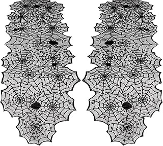Black Halloween Table Runner Decor: Spider Web Black Table Linens 2 Packs 18 x 72 Inches Lace Runners for Halloween Party Dinner Fireplace Supplies