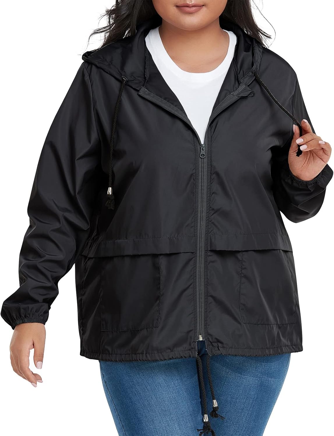 American Trends Women Plus Size Light RainCoat Jackets Packable Hooded Waterproof Windbreaker for Women