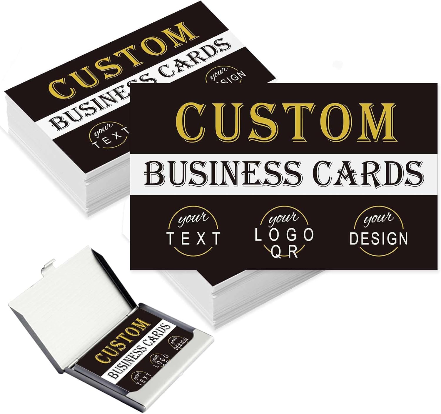 Custom Business Cards - Personalized With Photo, Logo, Text for Small Business - Double Sided, Printable, Waterproof - 1000, 500, 200, 100 Count - 3.5" x 2", Your Own Design