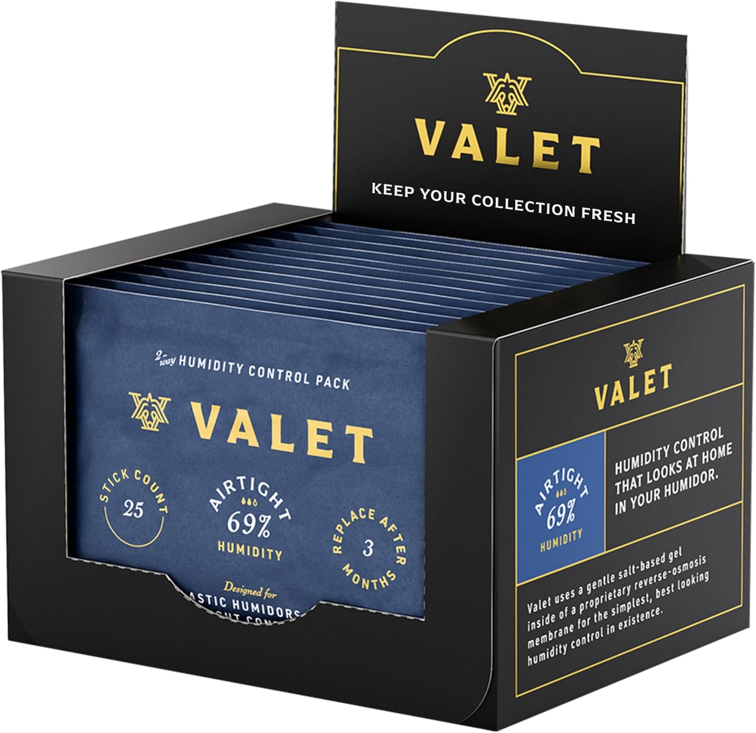 Valet 69% Two-Way Humidity Control Packs for Plastic Containers, 12-Pack, 60g Each, Humidifier Pack Moisture Absorbers, Natural Craft Paper Design