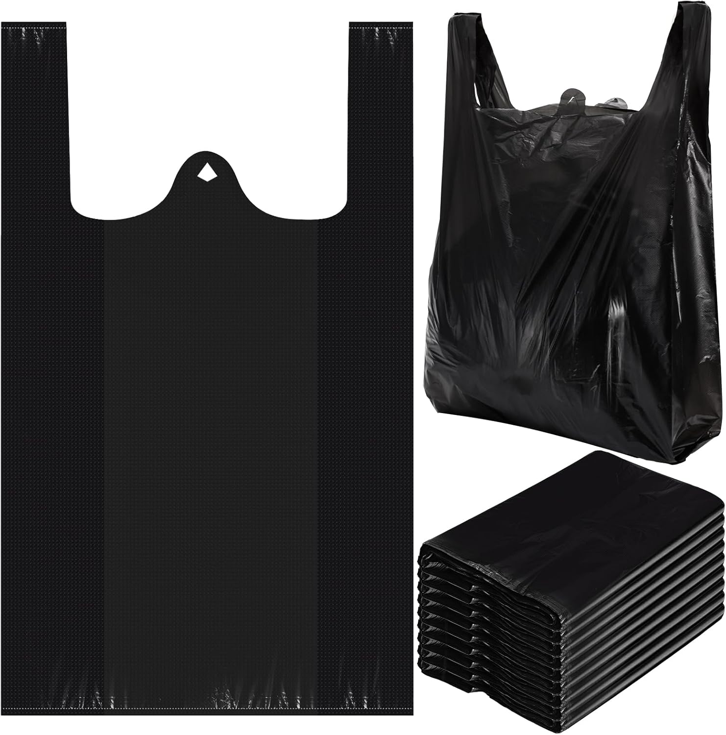 Yesland 400 Pack Jumbo Size Plastic Bags with Handles, XX Large Plain Plastic Grocery Bag, 25.6" X 15", 37 Mic, Thick and Heavy Duty T-shirts Shopping Bags for Restaurants, Trash, Takeout, Black