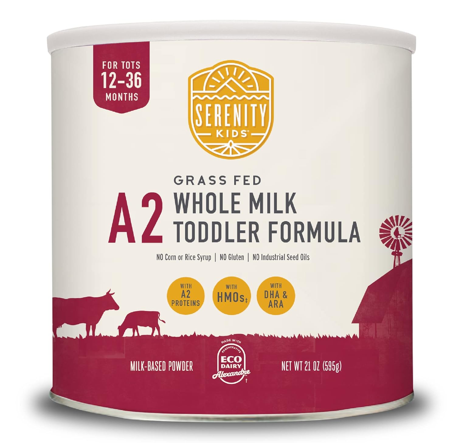 Serenity Kids 12-36 Months Toddler Formula Powder - Grass Fed Organic A2 Whole Milk - Clean Label Project Purity Award Certified - 21 oz, 1 Count, Milk Powder