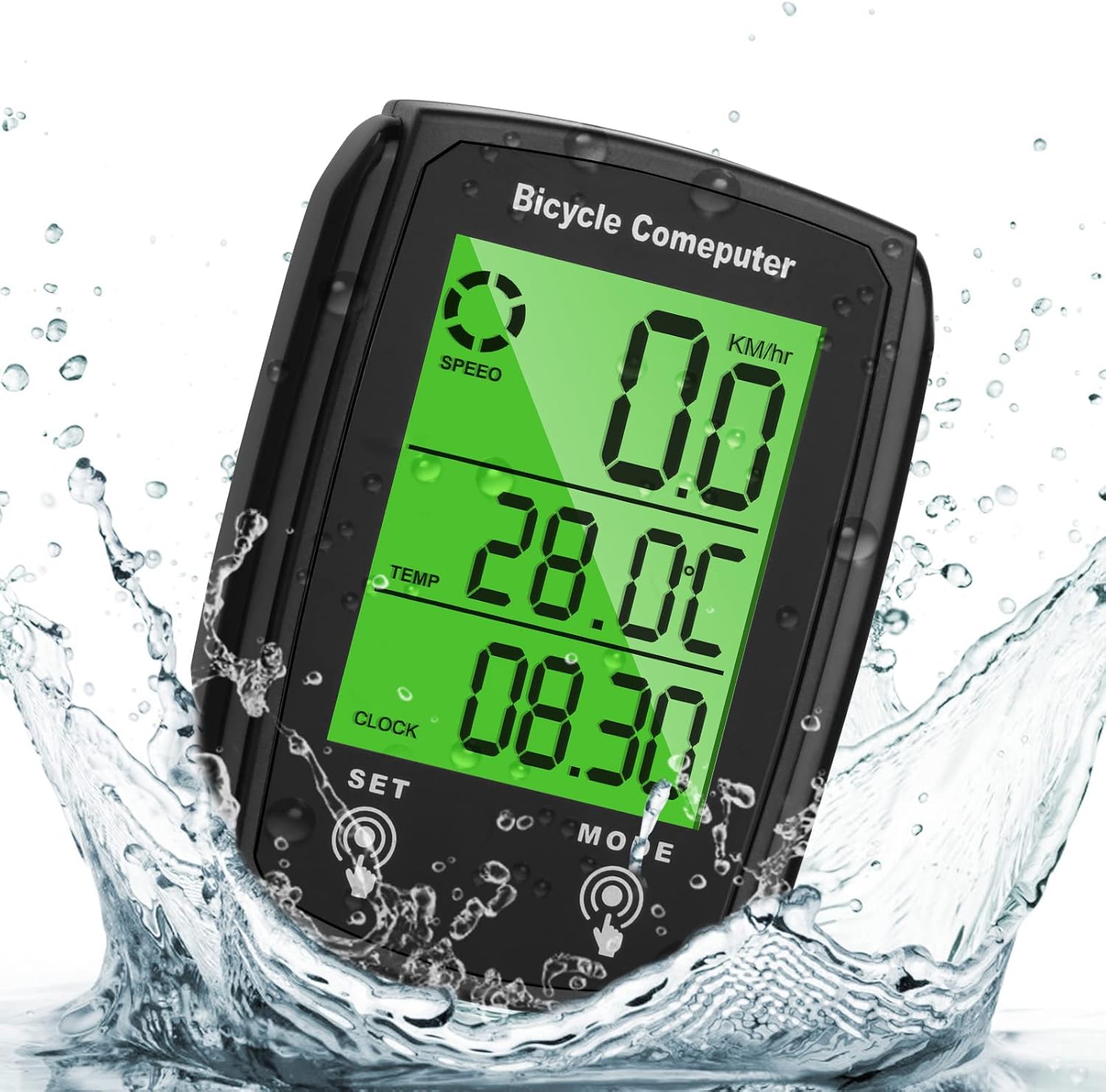 URAQT Bike Computer, Universal 19 Functions IP54 Waterproof Bicycle Speedometer Odometer, GPS Cycling Computer with LCD Backlight Display Touch Screen, Automatic Start/Stop, For Cycling