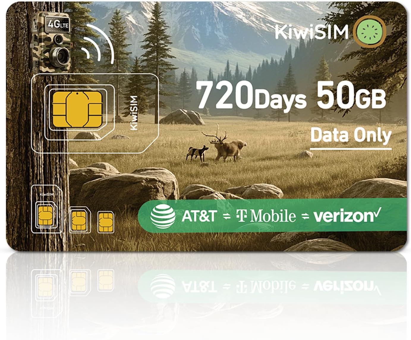 4G LTE Data SIM Card 50GB - 2 Years for Trail Camera & Security Camera, SIM Card for Wildlife Cameras, 3-in-1 SIM Kit with AT&T/T-Mobile/Verizon Coverage, No Contract & Auto Network Switching