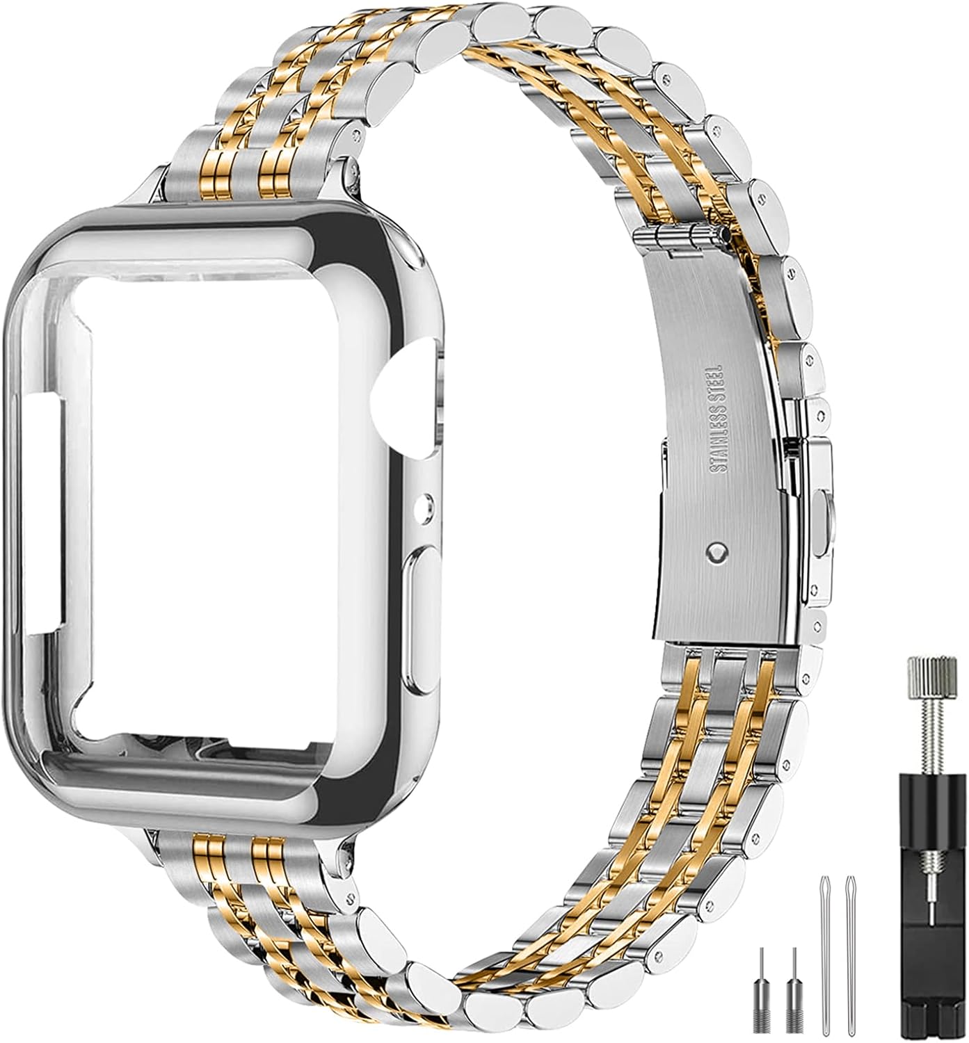 Slim Watch Band Compatible with Apple Watch 41mm 45mm 42mm 44mm 40mm 38mm Metal Stainless Steel Watchband Suitable for iWatch 10/9/8/7/6/5/4/3/2/1/SE Series Women Luxury Strap
