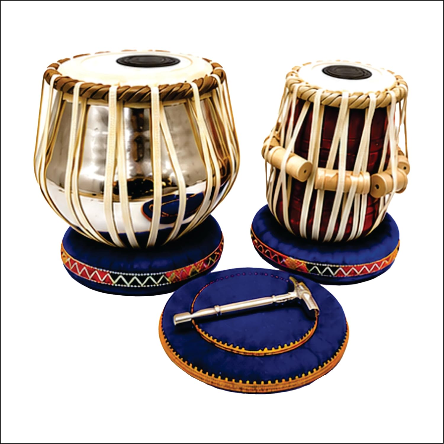 Steel Tabla Set, Basic Tabla Drums Set, Steel Bayan, Dayan with Hammer, Cushions and Cover - Perfect Tablas for Students and Beginners and Professionals, Indian Music Instrument Tabla Set