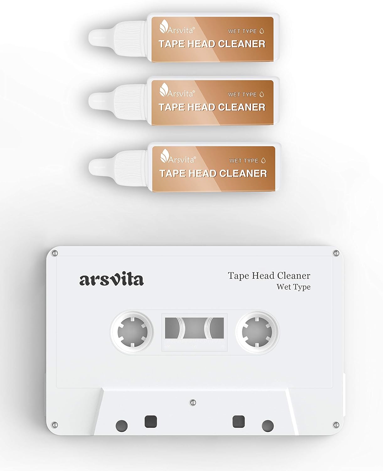 Arsvita Audio Tape/Cassette Head Cleaner & Demagnetizer with 3 Cleaner Solutions