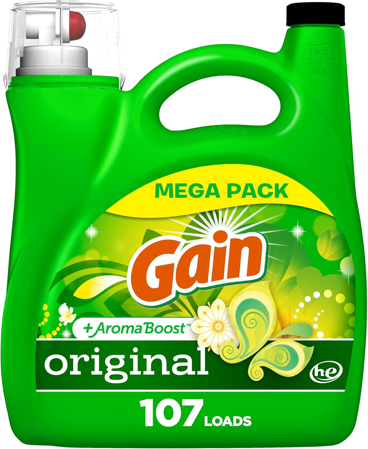 Gain + Aroma Boost Laundry Detergent Liquid, Original Scent, 107 Loads, 154 fl oz, HE Compatible Laundry Soap with Febreze and Oxi, Gain Laundry Detergent, Liquid Laundry Detergent