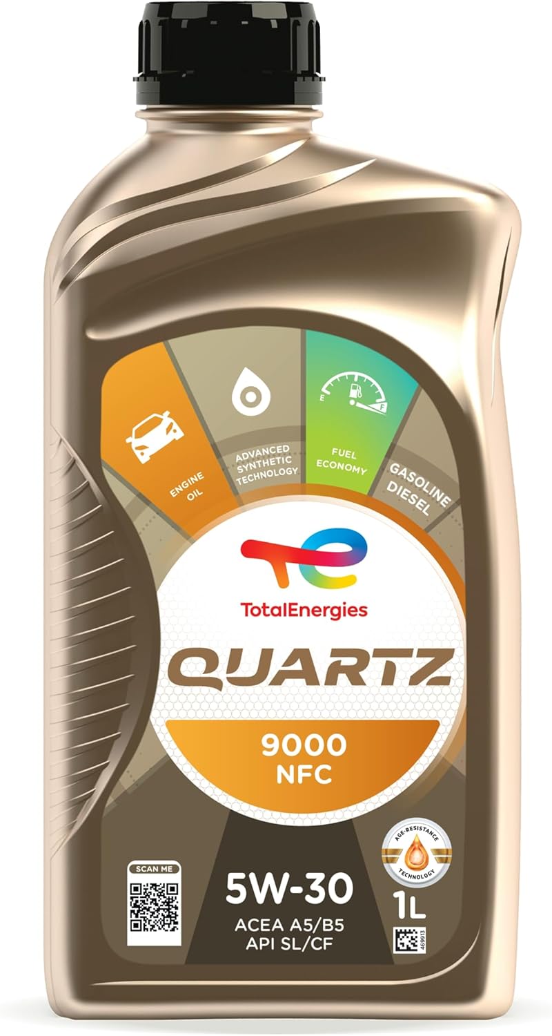 TotalEnergies Quartz 9000 NFC 5W30 Engine Oil ACEA A5/B5, API CF/SL Age-Resistance Technology Fuel Economy Formula Advanced Synthetic Motor Oil Lubricant - 1L