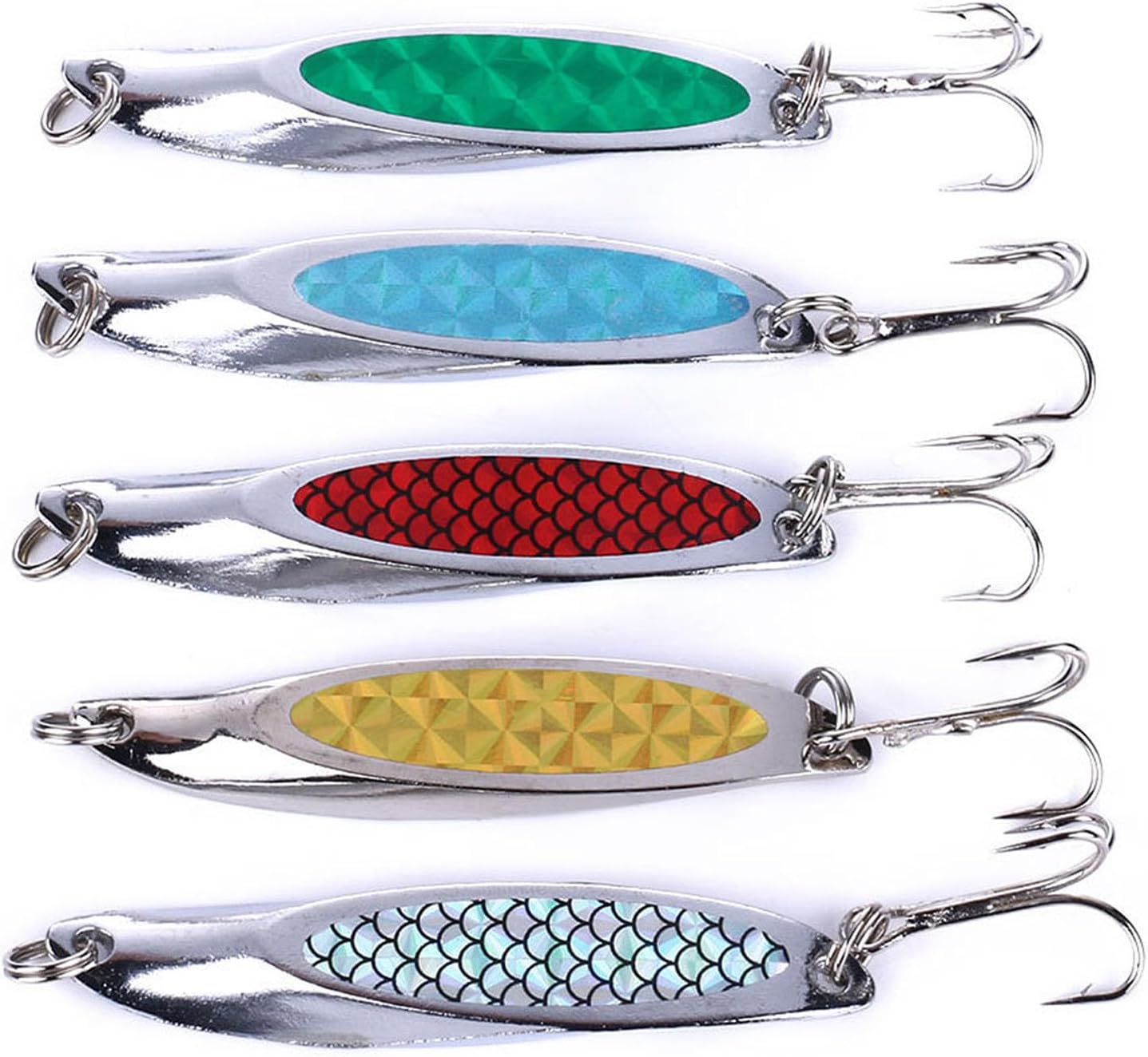 5Pcs Useful Wedge Sequins Spinner Hard Baits Metal Fishing Spoons Lure Baits Stripes Hard Fall Pitch Lures for Saltwater Trout