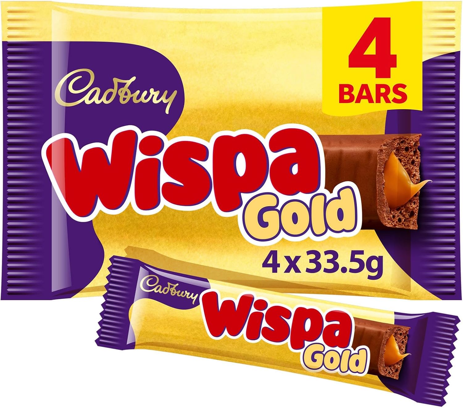 Cadbury Wispa Gold Chocolate, Indulgent Milk Chocolate with Caramel Centre, 4 x 38.3 g Bars (Pack of 1)