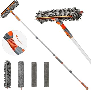 eazer Squeegee Window Cleaner Tool 2 in 1 Rotatable Window Cleaning Squeegee Kit with Extension Pole, 62'' Telescopic Window Washing Kit, Bendable Head for Home Car Glass - 4 Pads
