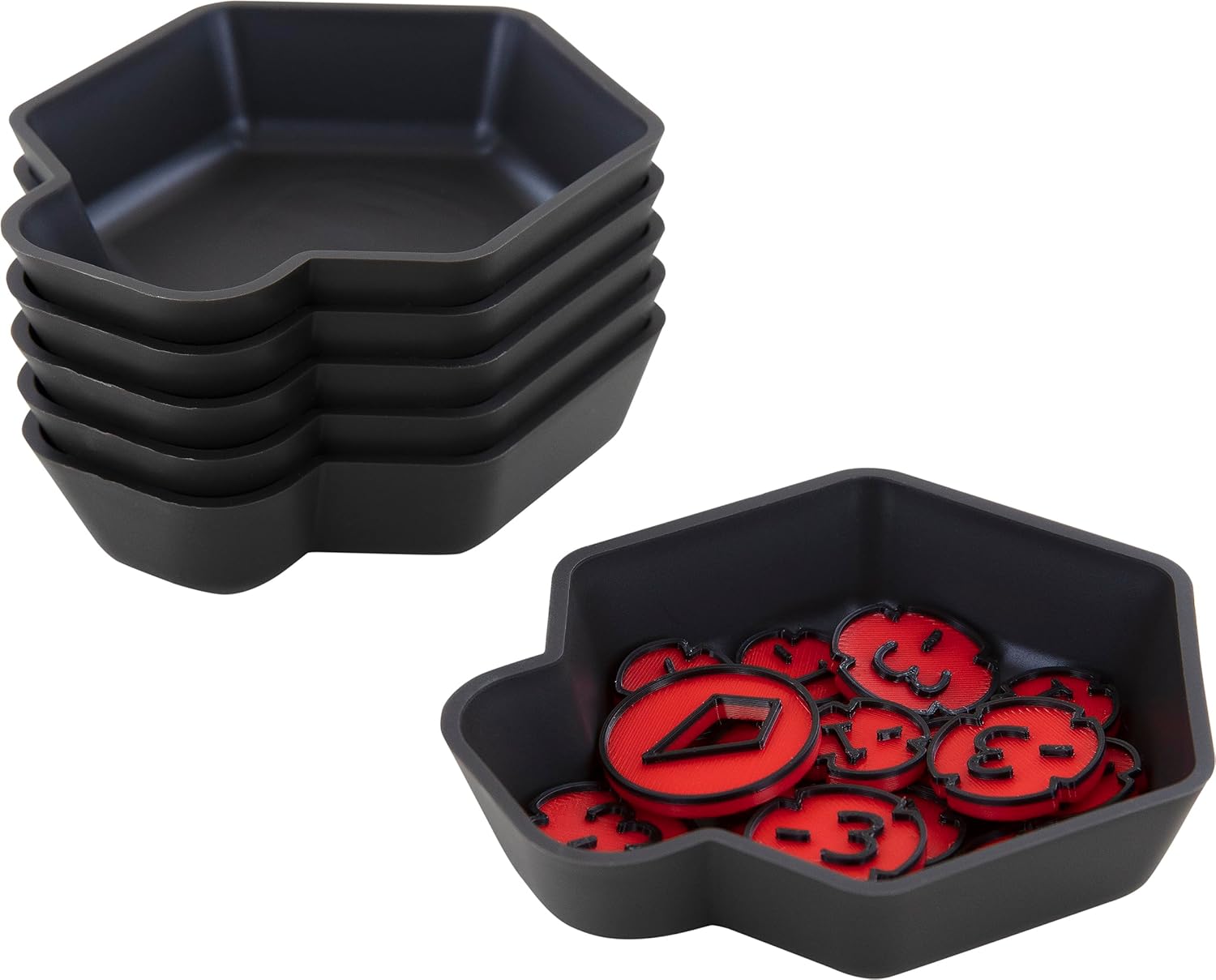 Feldherr SHELL value pack - 6 single-colored token trays for board game accessories, tokens, meeples and other small items, Color:Black