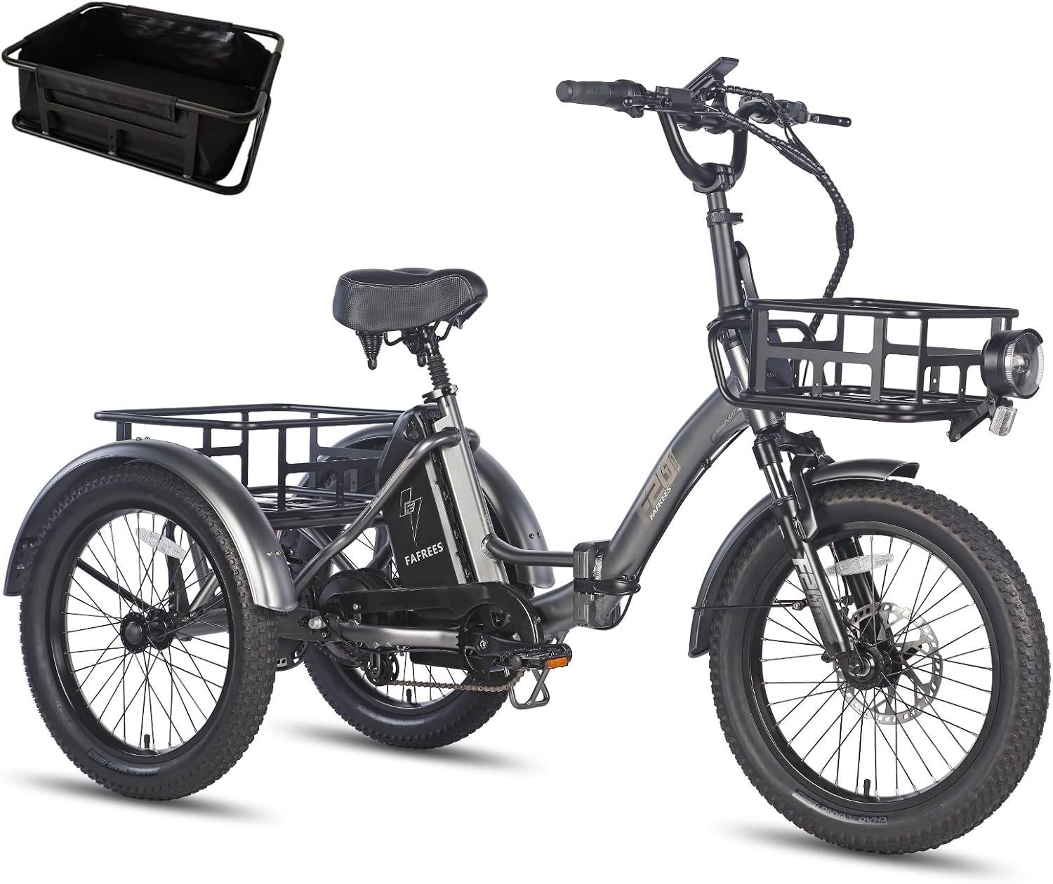 Fafrees F20 Mate Electric Trike E-Bike, 20 * 3.0 Inch Fatbike, Folding Electric Tricycle, 48V/18.2Ah Removable Battery, Rear Rack, Range 110KM, Electric Cargo Tricycle for Adult Senior