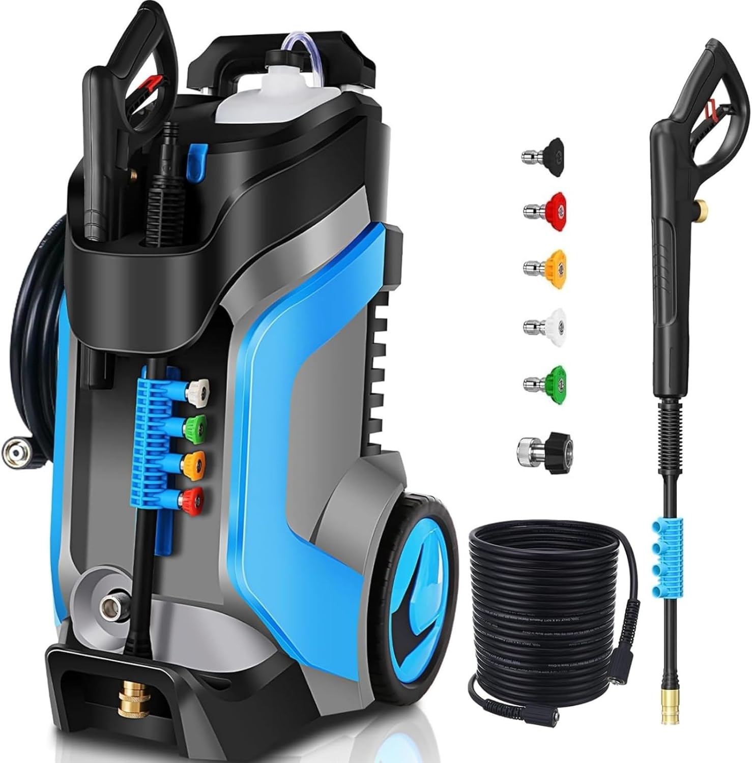 5000PSI Electric Pressure Washer 4.0GPM High Power Washer with M22-14mm Pressure Hose 33FT, Powerwashers with 1/4" QC Compatible Surface Cleaner, 5 Nozzles and Soap Bottle for Home, Car, Patio (Blue)