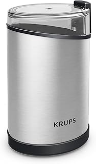 Krups Coffee Grinder, Fast-Touch, 3oz, 85g bean hopper - Easy to Use, One Touch Operation - 200 Watts - Espresso Grinder, Spice Grinder, 2 to 12 cup Coffee Bean Grinder, Silver