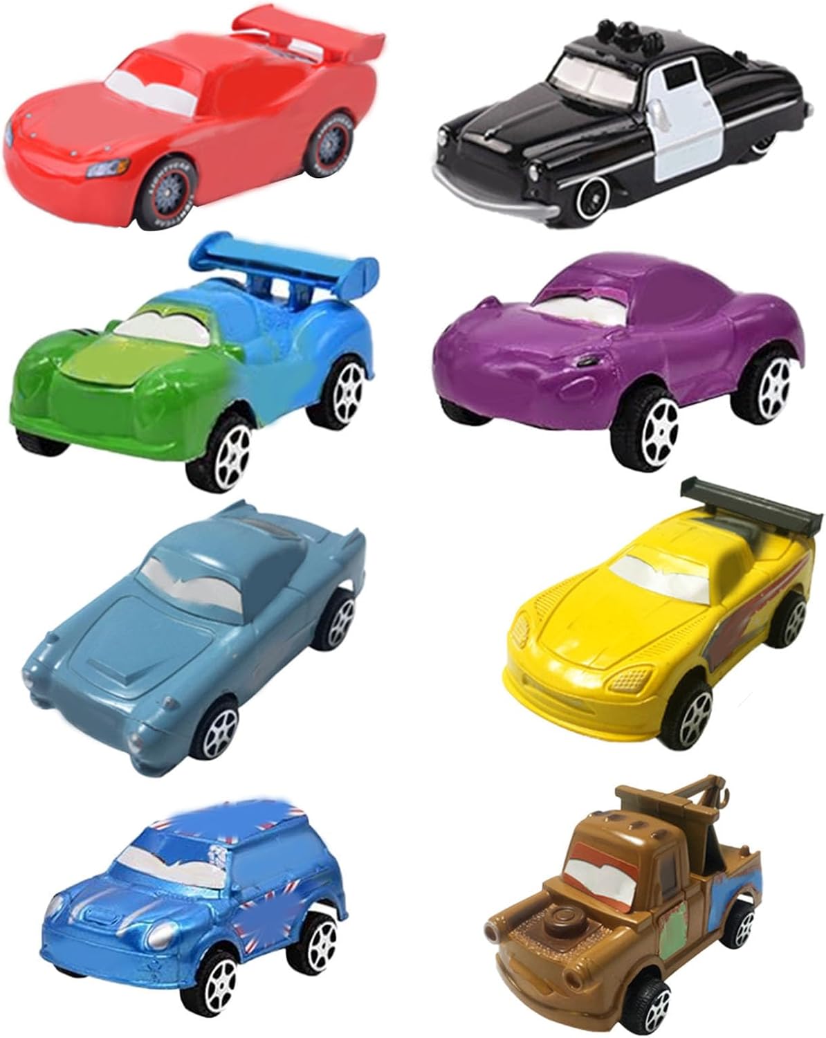 AWAVM 8 PCS Cars Toys Figure Set,Race Car Model Toy Cake Topper Cupcake Topper Cake Decoration, Lightning Pull Back Cars For Kids, Mini Play Vehicle Car Children Birthday Party Gift