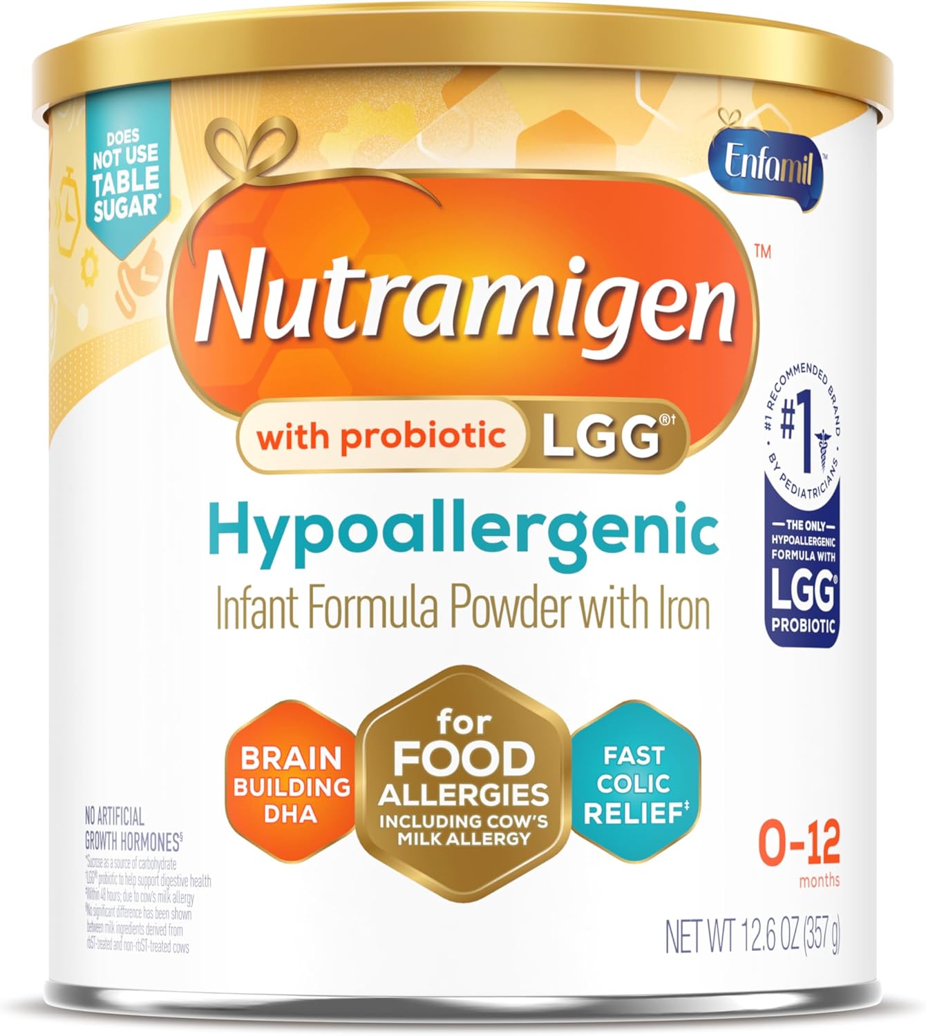 Enfamil Nutramigen Hypoallergenic Baby Formula with Iron, Lactose Free, Colic Relief from Cow's Milk Allergy Starts in 24 Hours, Brain Building DHA, Probiotic LGG for Immune Support, 12.6 Oz Can