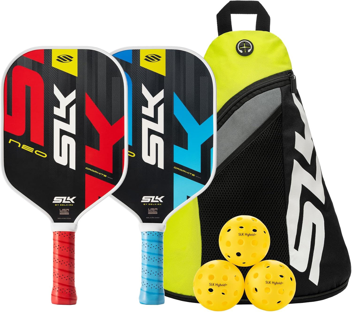 Selkirk Sport SLK Neo Pickleball Paddles Set of 2 + Pickleballs + Sling Bag | Pickle Ball Rackets 2 Pack in Graphite or Fiberglass, with an Expanded Sweet Spot