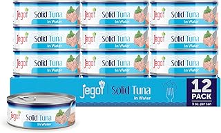 Jego Solid Tuna in Water | Wild Natural Catch Tuna | Keto | Low Carb | Gluten Free | Soy Free | Canned | Ready to eat | Pack of 12 | 5oz can
