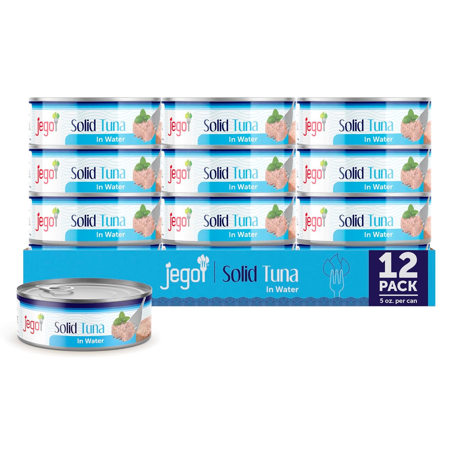 Jego Solid Tuna in Water | Wild Natural Catch Tuna | Keto | Low Carb | Gluten Free | Soy Free | Canned | Ready to eat | Pack of 12 | 5oz can