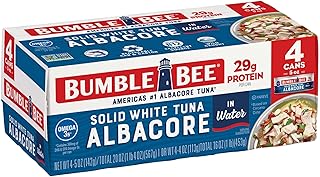 Bumble Bee Solid White Albacore Tuna in Water, 5 oz Can (Pack of 4) - Wild Caught Tuna - 29g Protein per Serving, High in Omega-3s - Non-GMO Project Verified, Gluten Free, Kosher