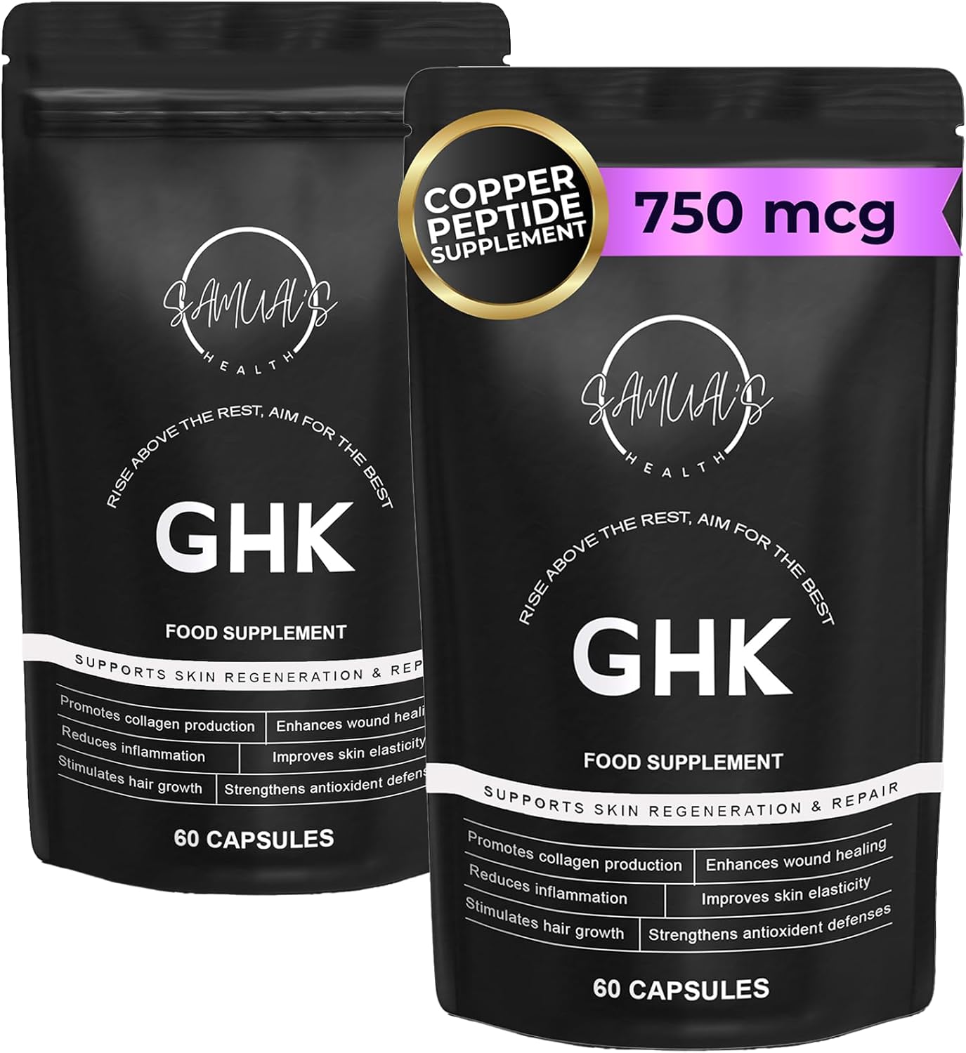 GHK-Cu Peptide Supplement – Copper Peptide Capsules for Hair, Skin & Nails – Cellular Health & Recovery Support – Samuals GHK CU Complex – 60 Capsules (Double Pack, 750mcg)