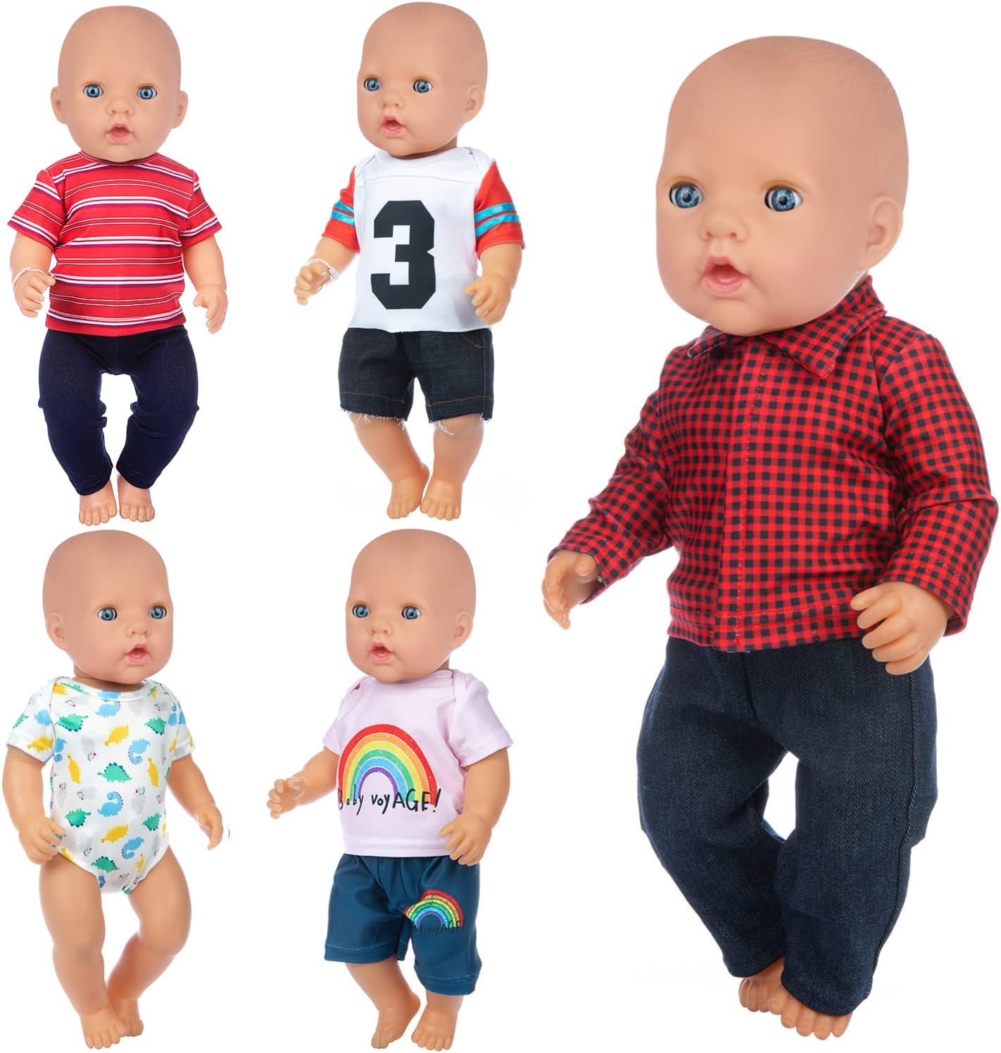 K.T. Fancy 5 Sets 15-18 Inch Doll Clothes Outfits Casual Wear for 43cm Baby Doll Clothes, 16 Inch Baby Doll Clothing 17 in Boy Clothes