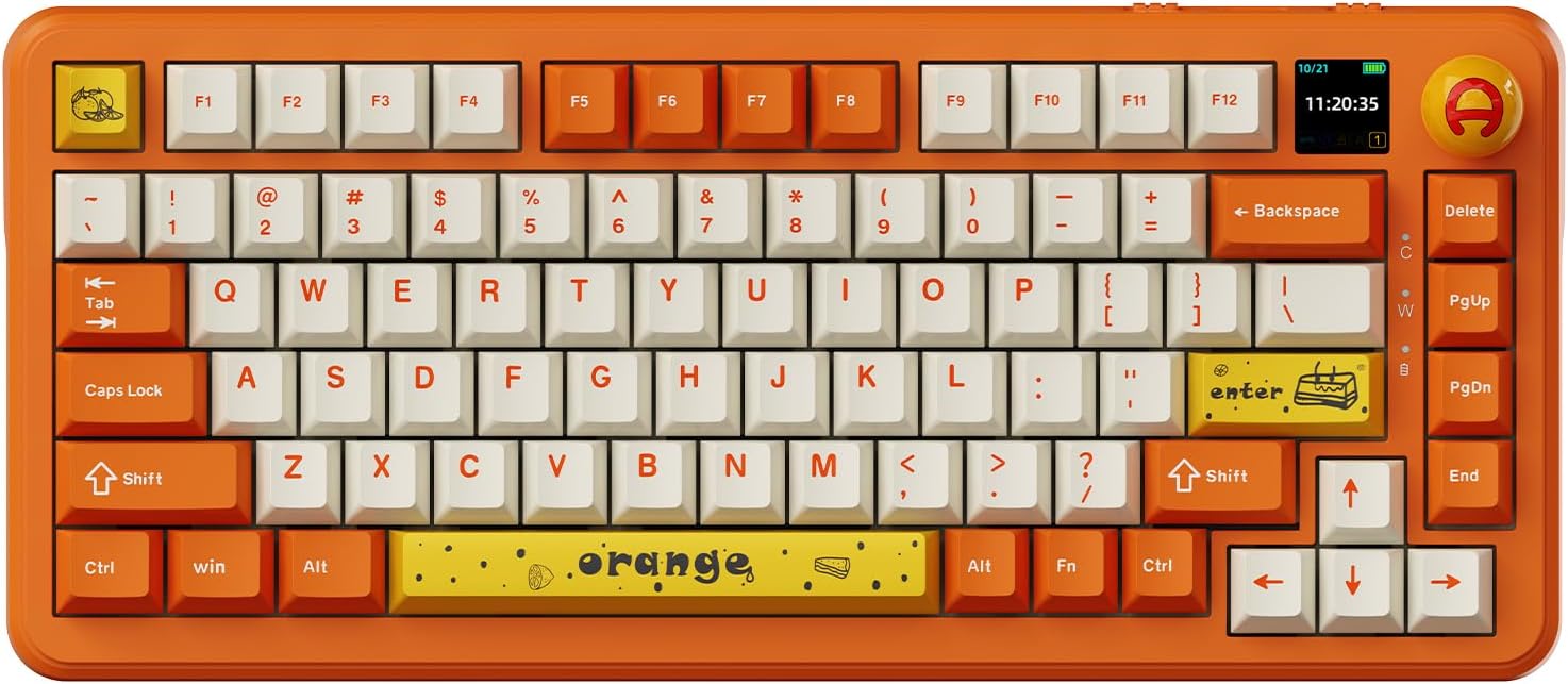 Ajazz AK820MAX 75% Mechanical Keyboard with TFT Smart Display&Knob,Gaming Keyboard with RGB Backlit,81 Keys Hot Swappable Keyboard for BT5.1/2.4G/Type-C (Orange White·Avocado Switch)