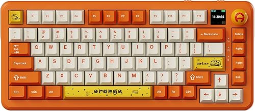 Ajazz AK820MAX 75% Mechanical Keyboard with TFT Smart Display&Knob,Gaming Keyboard with RGB Backlit,81 Keys Hot Swappable Keyboard for BT5.1/2.4G/Type-C (Orange White·Avocado Switch)