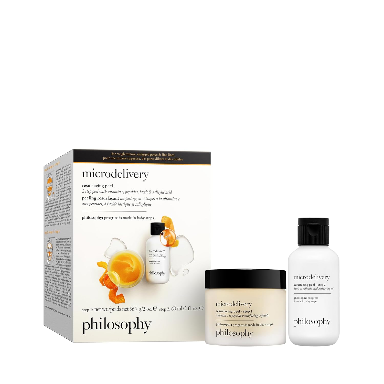 philosophy microdelivery vitamin c resurfacing peel kit - with lactic acid & sunflower seed oil - two-step treatment to smooth rough texture, even skin tone and minimize the appearance of fine lines