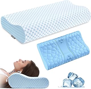 Neck Pillow Memory Foam Pillows - Cooling Neck Support Pillow for Pain Relief, Ergonomic Cervical Pillow for Sleeping, Orthopedic Contour Bed Pillow for Side, Back & Stomach Sleepers
