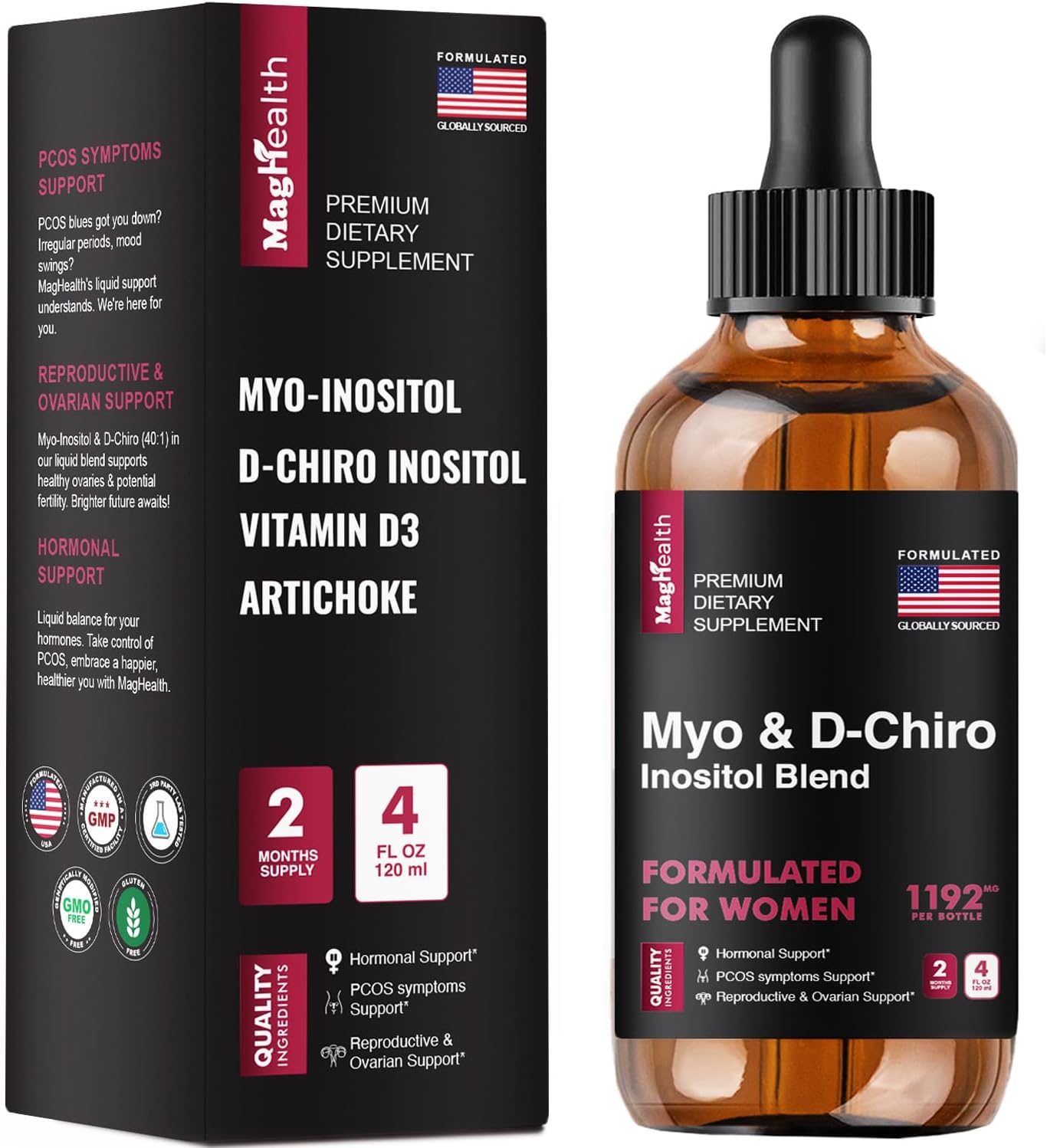 Premium Inositol Supplement - Myo-Inositol & D-Chiro Inositol - 40:1 Ratio - 60-Day Supply - Women's Health Support and Daily Wellness Support to Promote Overall Balance