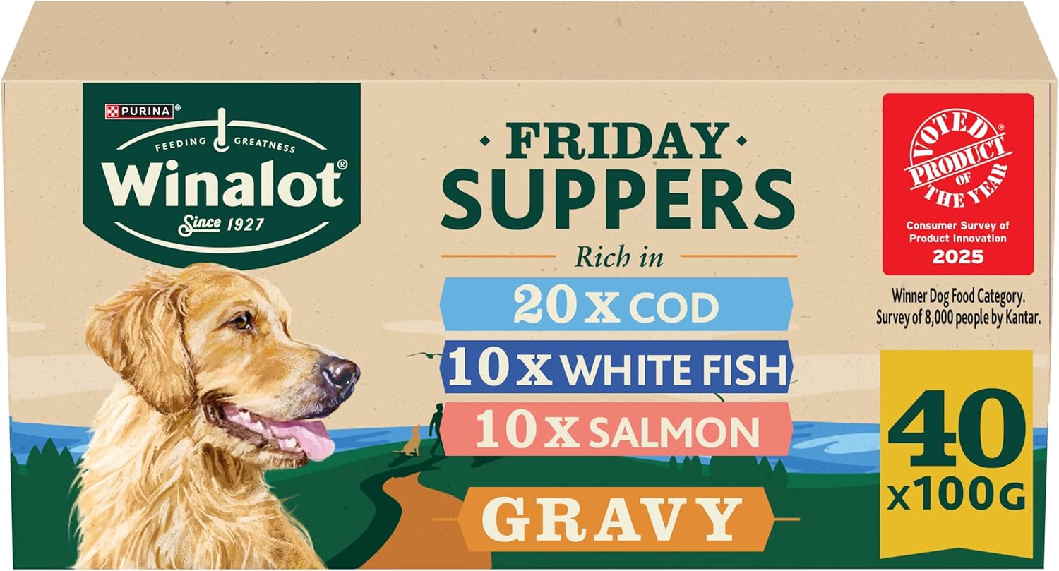 WINALOT Friday Suppers Mixed Variety Fish in Gravy Wet Dog Food 40x100g