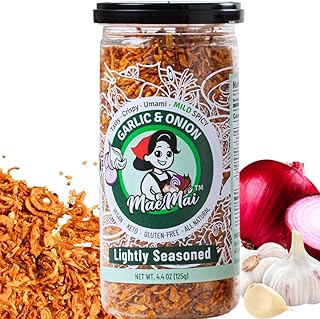 MaeMai MILD Spice - Crispy Onions & Garlic Flakes - Keto, Healthy Seasoning, Salad Toppings, Fried Garlic - Ramen, Rice Seasoning, Vegan, Gluten-free | 4.40 Ounce Resealable Bottle