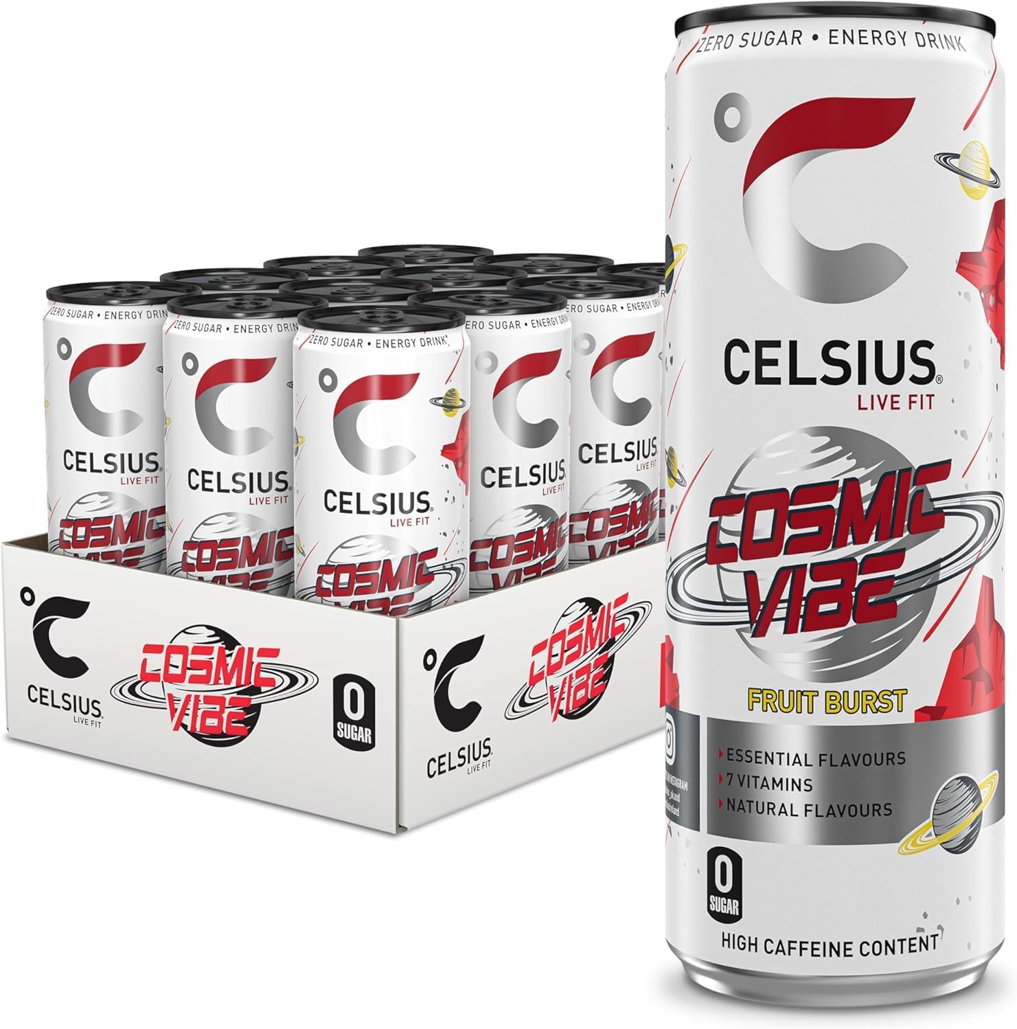 CELSIUS Sparkling Cosmic Vibe, Refreshing Energy Drink, 355ml (Pack of 12)