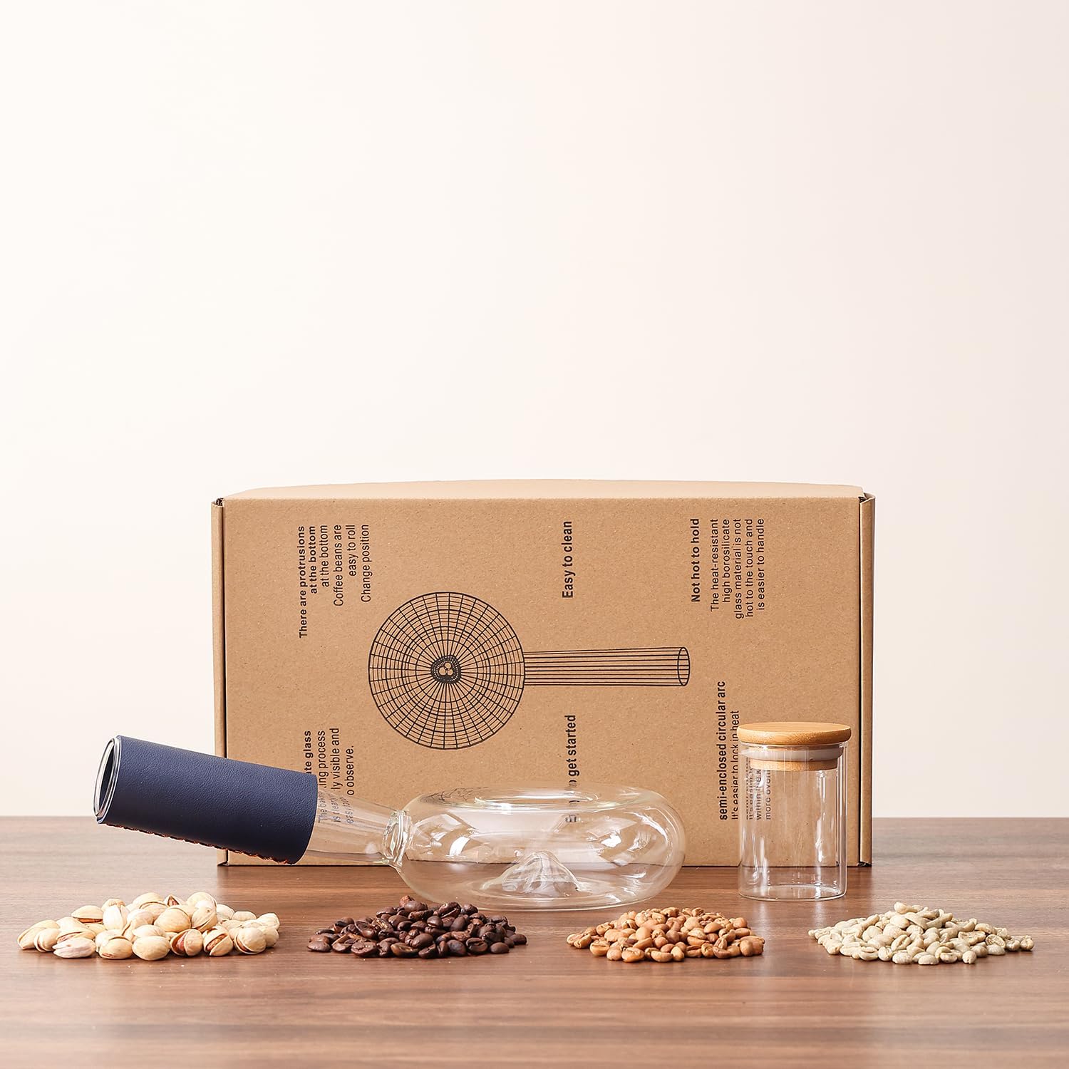 Portable glass coffee bean roaster - High borosilicate glass manual home coffee roasting kit, suitable for small batch roasting of nuts and coffee beans, stove-safe (11.81 * 5.91 * 3.54in)