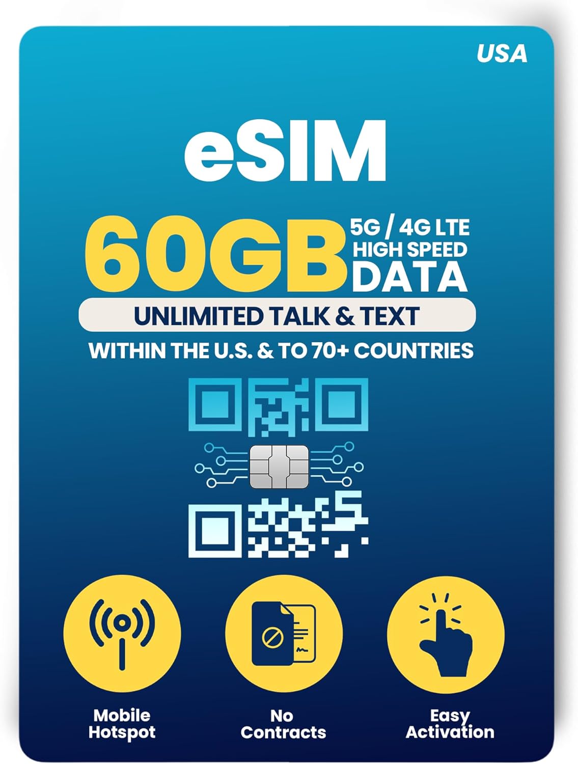 H2O Wireless 120-Day USA eSIM, Prepaid eSIM Card with 60GB High-Speed 4G LTE/5G Data & 5GB Mobile Hotspot, Unlimited Data, Talk & Text to 70+ Countries, US Mobile SIM Card for Cell Phones