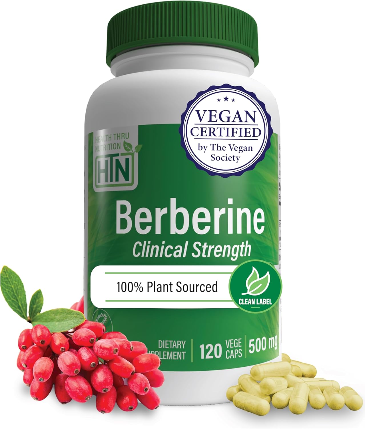 Berberine HCl 500mg 120 Servings | Clinical Strength | Certified Vegan| Non-GMO | Gluten Free | Soy Free | 3rd Party Tested | by Health Thru Nutrition